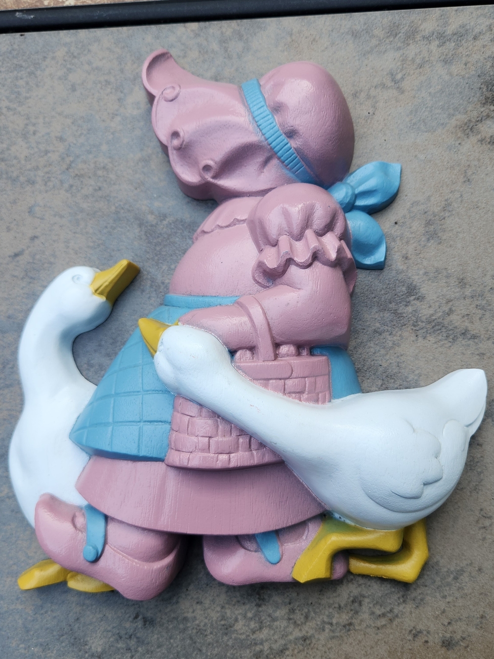 Burwood Pink & Blue Girl with Geese Plastic Wall Accent From 1988